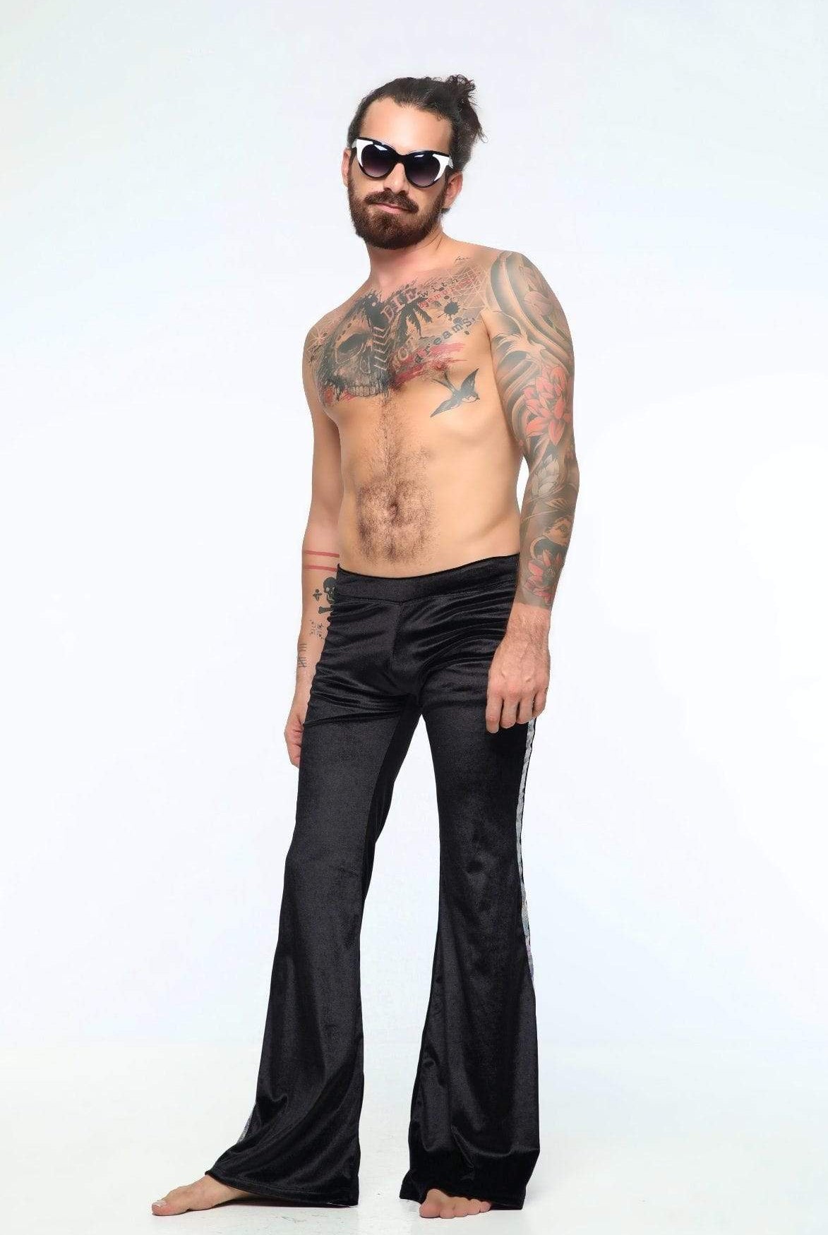Sea Dragon Studio velvet flares back view - wide-leg mens festival rave pants by Sea Dragon Studio.