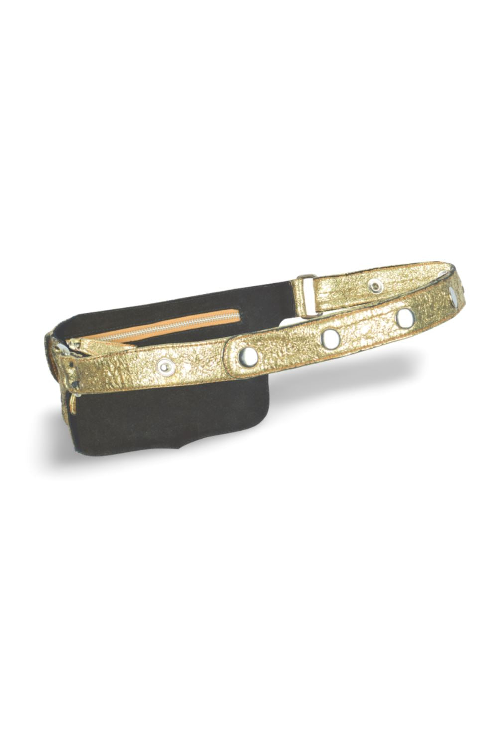 Cracked Gold Single Pocket Leather Bum Bag Leather Festival Belt SEA DRAGON STUDIO