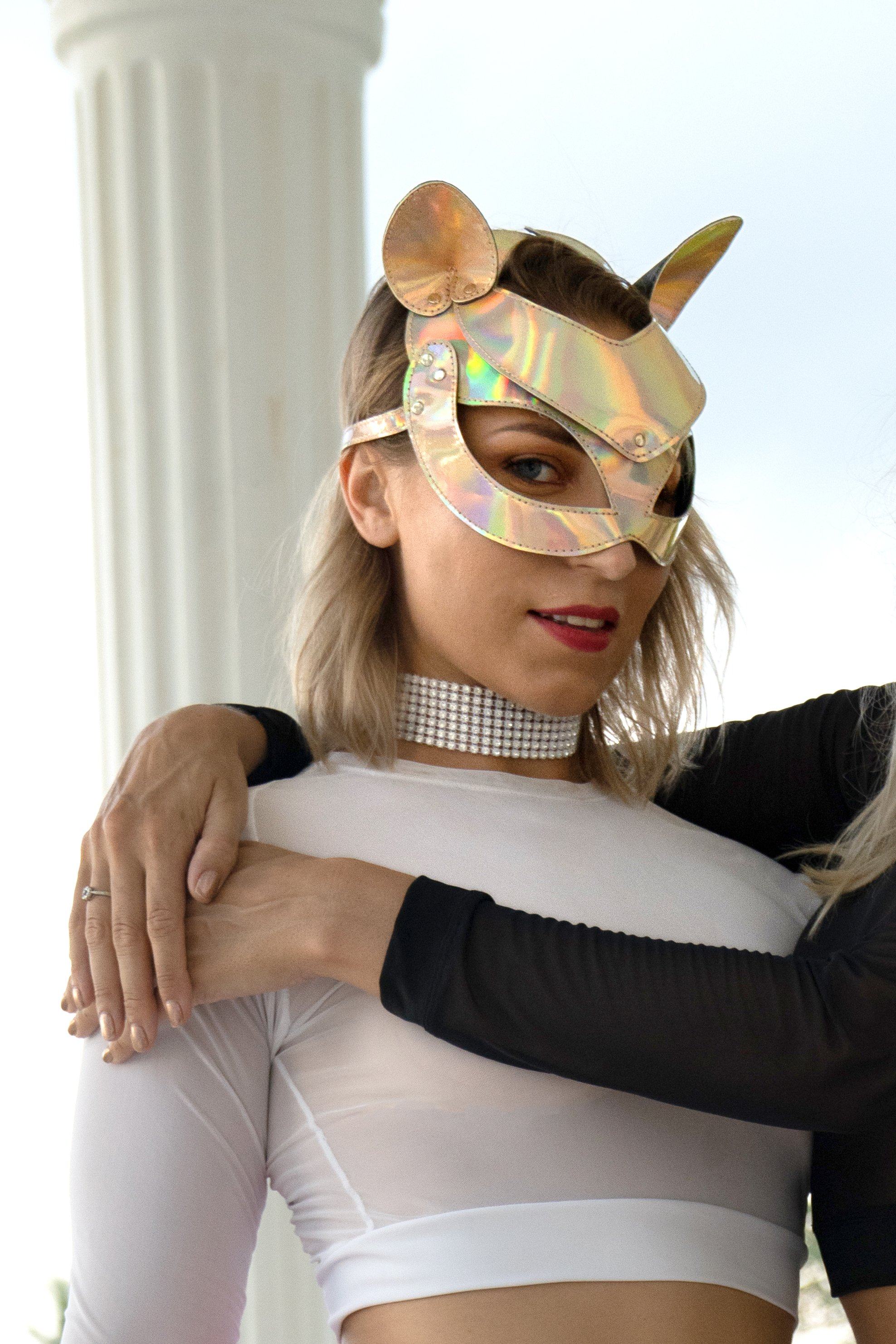 Sea Dragon Studio holographic gender-neutral festival headwear — festival and rave wear, worn at festival.