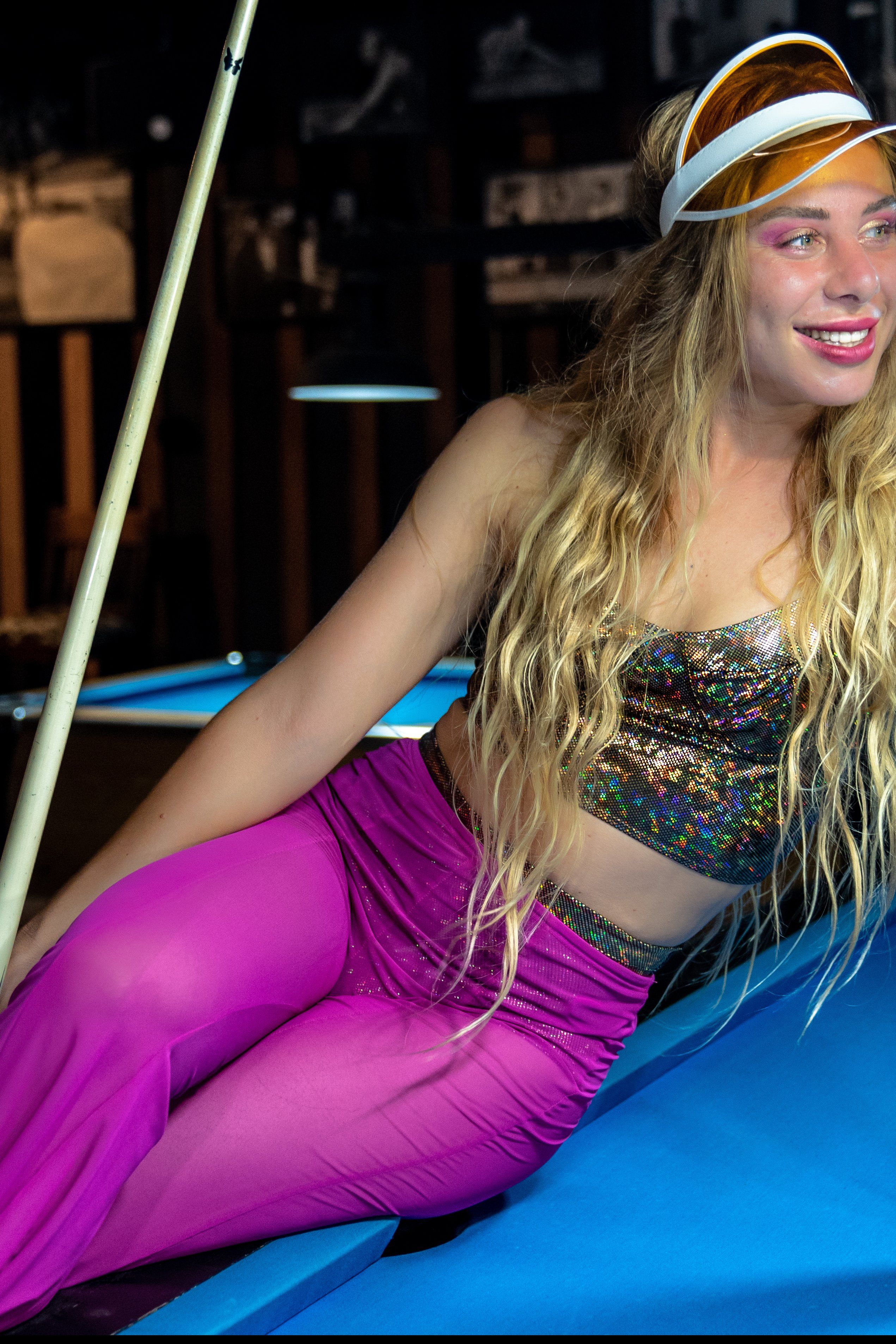 Pink Mesh Stardust Flares Womens Bottoms SEA DRAGON STUDIO