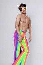 Sea Dragon Studio holographic flares fabric detail - iridescent wide-leg lycra festival pants.