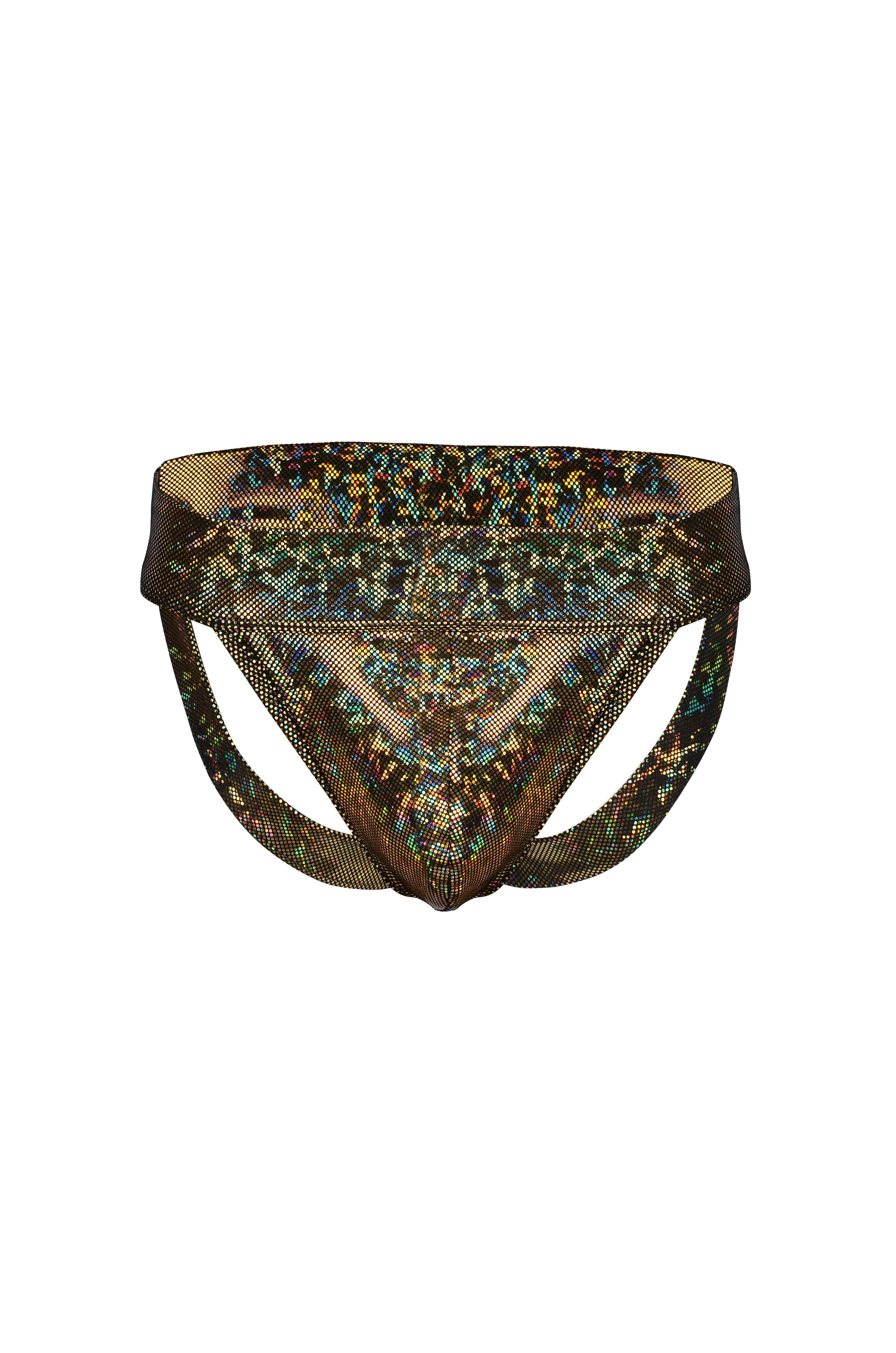 Sea Dragon Studio holographic mens festival shorts — Burning Man and festival and rave wear, worn at festival.