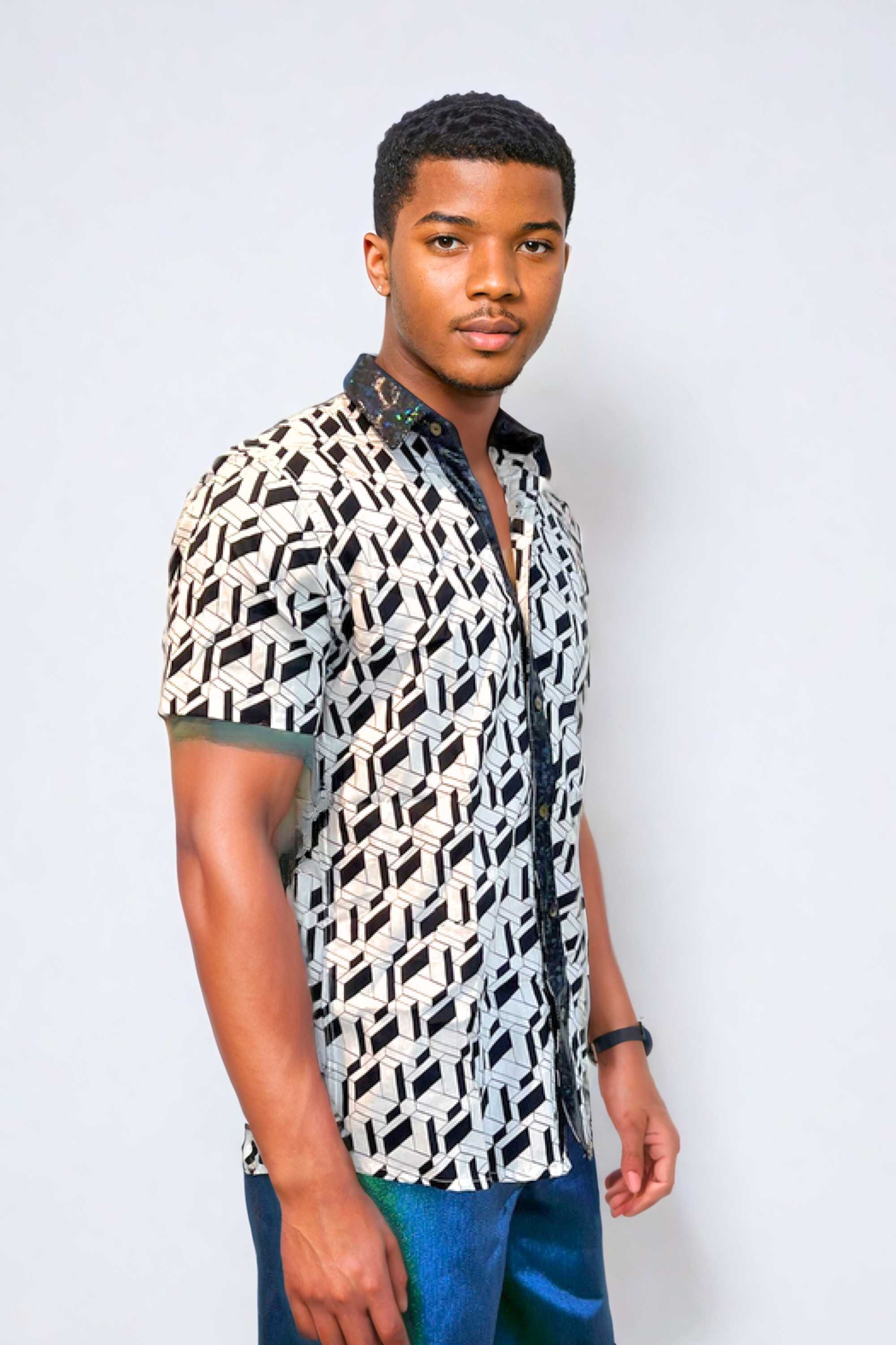 Sea Dragon Studio Matrix Short Sleeve Shirt mens festival shirt — Burning Man and rave wear, worn at festival.
