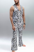 Sea Dragon Studio mens holographic flares side view - wide-leg festival pants by Sea Dragon Studio.