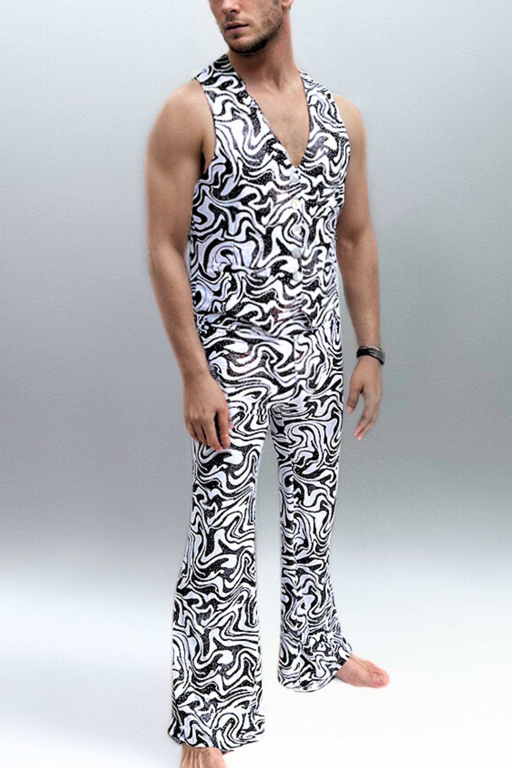 Sea Dragon Studio mens holographic flares side view - wide-leg festival pants by Sea Dragon Studio.