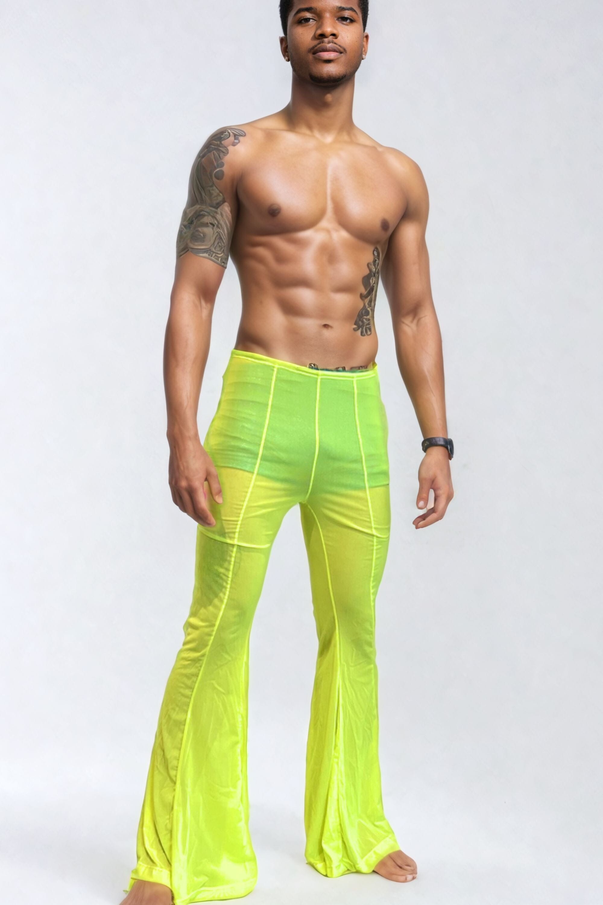 Sea Dragon Studio mesh mens festival flares — Burning Man and festival and rave wear, worn at festival.