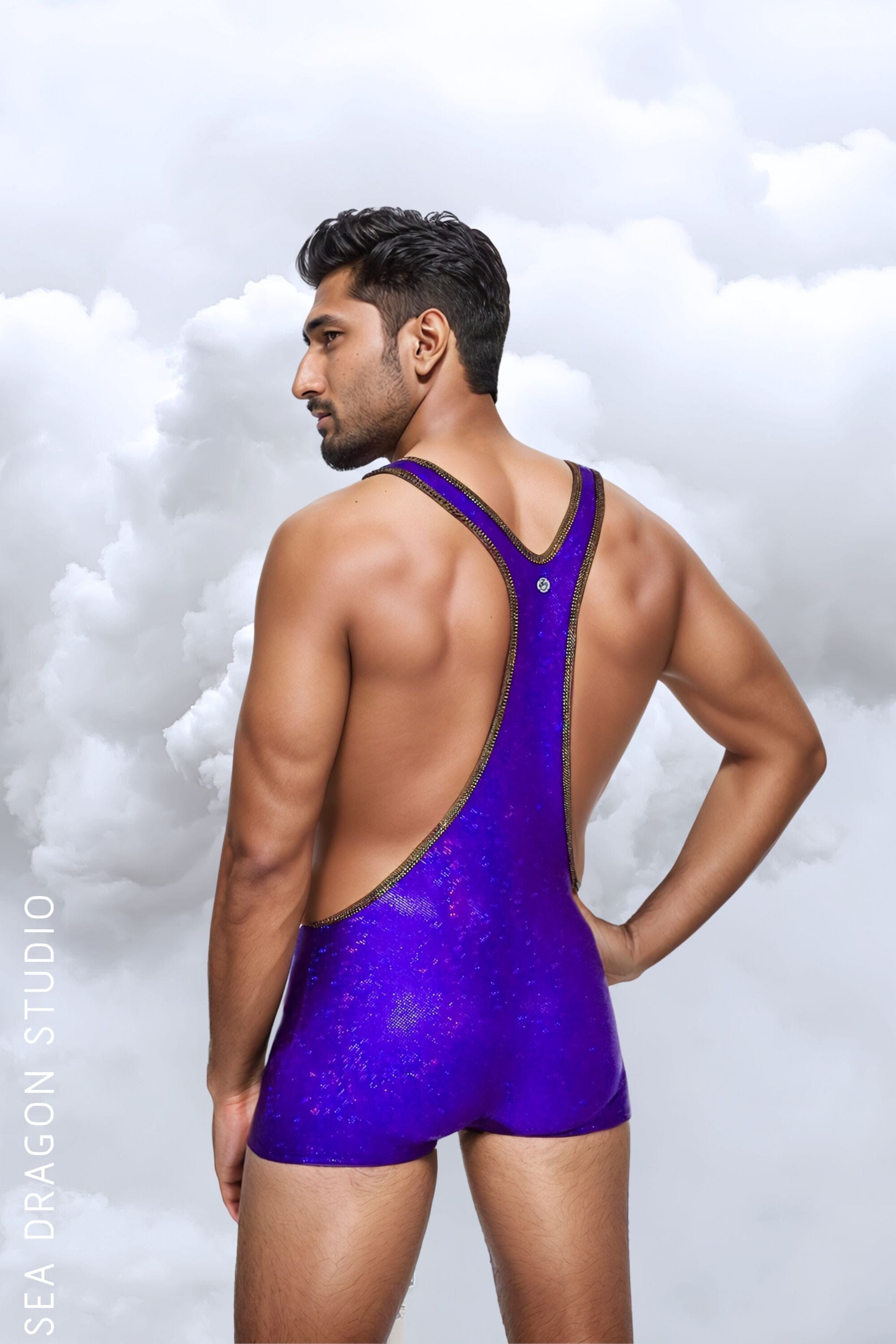 Sea Dragon Studio holographic singlet fabric detail - body-skimming iridescent lycra festival singlet.