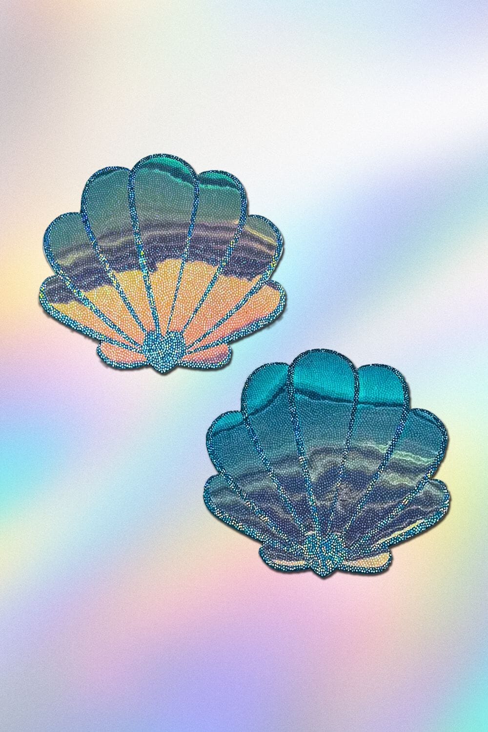 Sea Dragon Studio Mermaid Shells Pasties in Opalescent Seafoam womens festival pasties — Burning Man and rave wear, worn at festival.