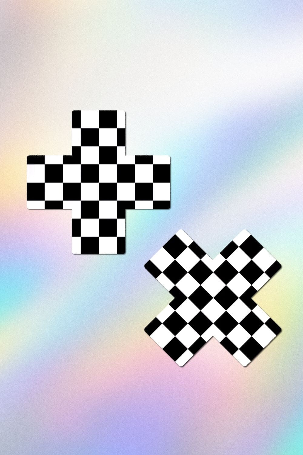 Sea Dragon Studio Wonderland Black & White Checker Cross womens festival pasties — Burning Man and rave wear, worn at festival.