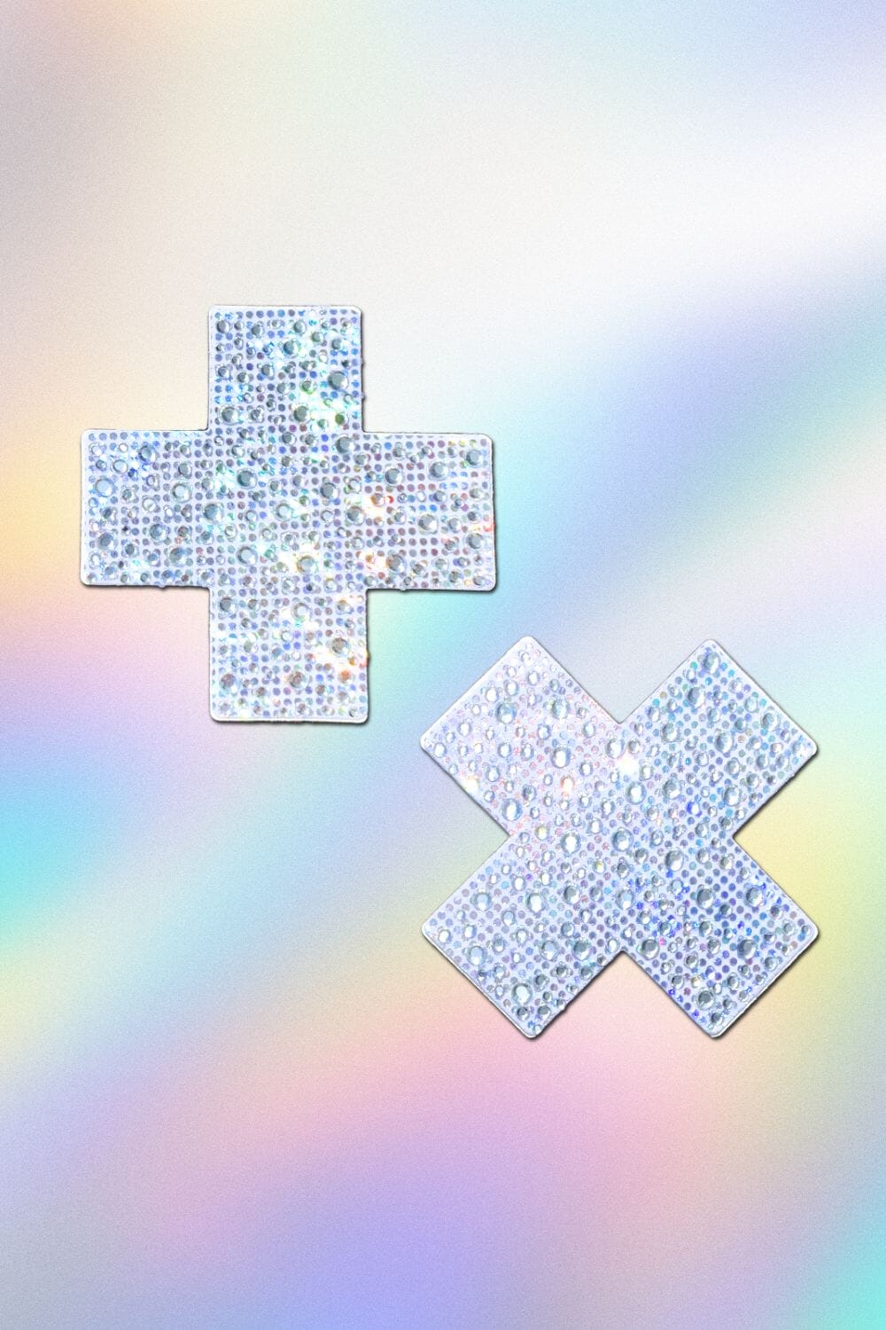 Sea Dragon Studio Luxury Jeweled Crystal Silver Cross Nipple womens festival pasties — Burning Man and rave wear, worn at festival.