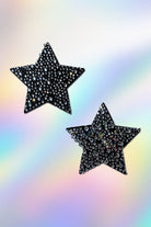 Sea Dragon Studio Luxury Jeweled Black Crystal Star Nipple womens festival pasties — Burning Man and rave wear, worn at festival.
