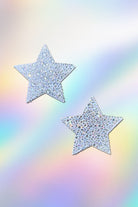 Sea Dragon Studio Luxury Jeweled Crystal Silver Star Nipple womens festival pasties — Burning Man and rave wear, worn at festival.