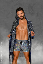 Sea Dragon Studio Starburst Hooded Kimono – print detail, hand-printed flower of life starburst design