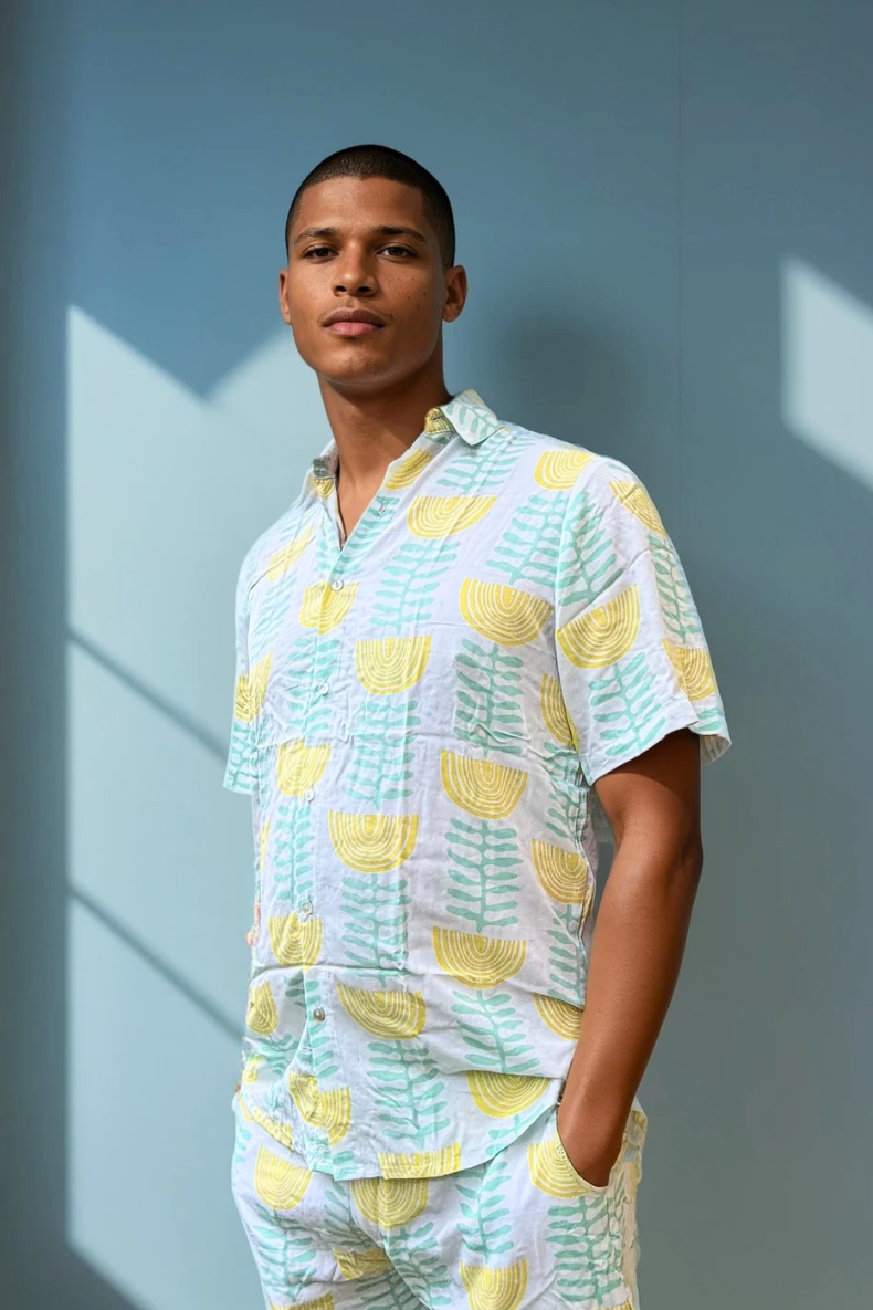 Sea Dragon Studio Green & Gold Shirt gender-neutral festival wear — festival and rave wear, worn at festival.
