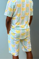 Sea Dragon Studio Green and Gold Shorts gender-neutral festival wear — festival and rave wear, worn at festival.