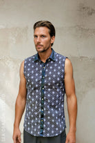 Sea Dragon Studio Mens Starburst Sleeveless Shirt mens festival shirt — Burning Man and rave wear, worn at festival.