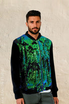 Sea Dragon Studio sequin mens festival shirt — festival and rave wear, worn at festival.