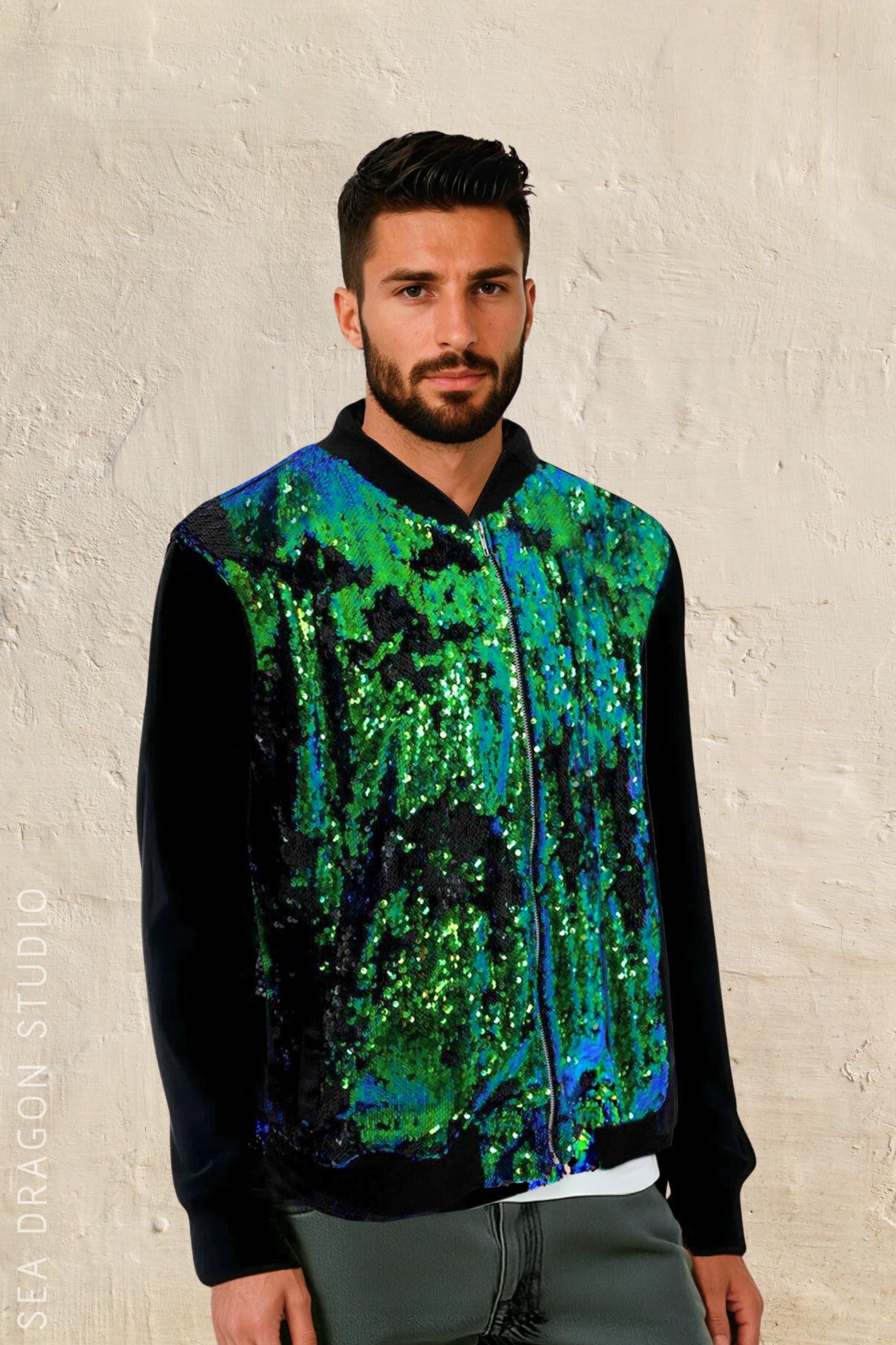 Sea Dragon Studio sequin mens festival shirt — festival and rave wear, worn at festival.