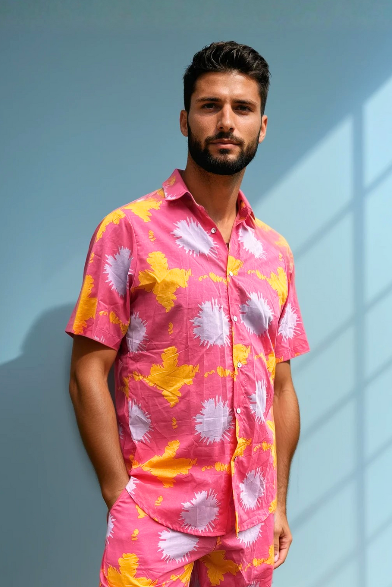 Sea Dragon Studio Tropic Drift – Men’s Cotton Shirt gender-neutral festival wear — festival and rave wear, worn at festival.