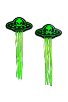 Sea Dragon Studio Tassel UFO Alien Glow-in-the-Dark Nipple Pasties womens festival pasties — festival and rave and pride wear, worn at festival.