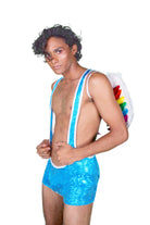 Sea Dragon Studio holographic wrestling singlet at Pride - gender-inclusive festival wear by Sea Dragon Studio.