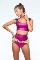Sea Dragon Studio holographic womens crop top — Burning Man and rave wear, worn at festival.