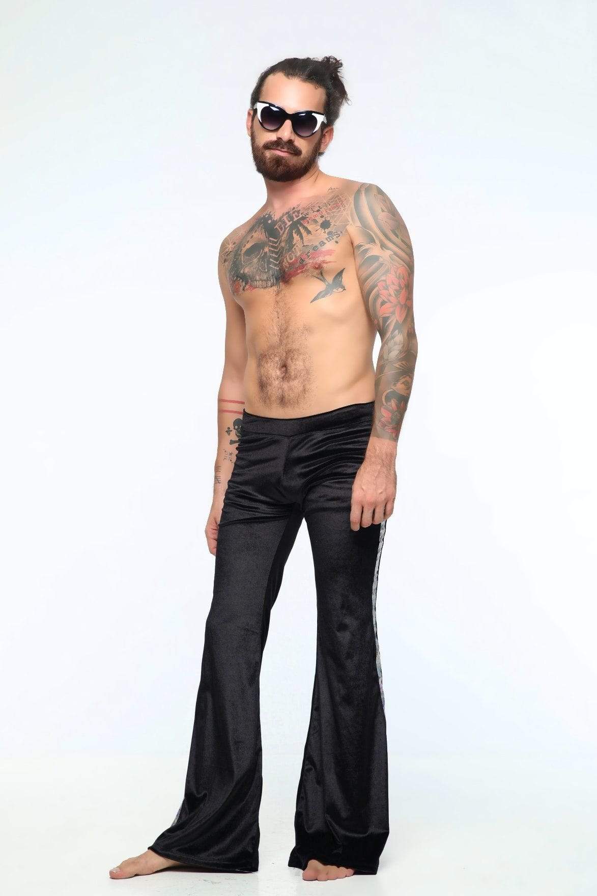Sea Dragon Studio velvet flares back view - wide-leg mens festival rave pants by Sea Dragon Studio.