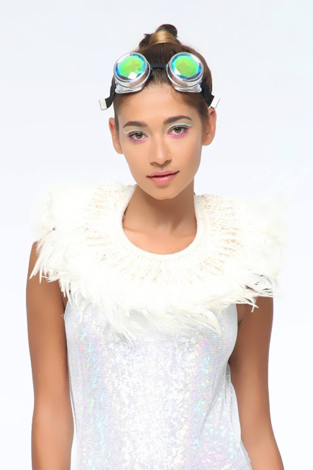 Sea Dragon Studio White Feather Collar gender-neutral festival accessory — festival and rave wear, worn at festival.