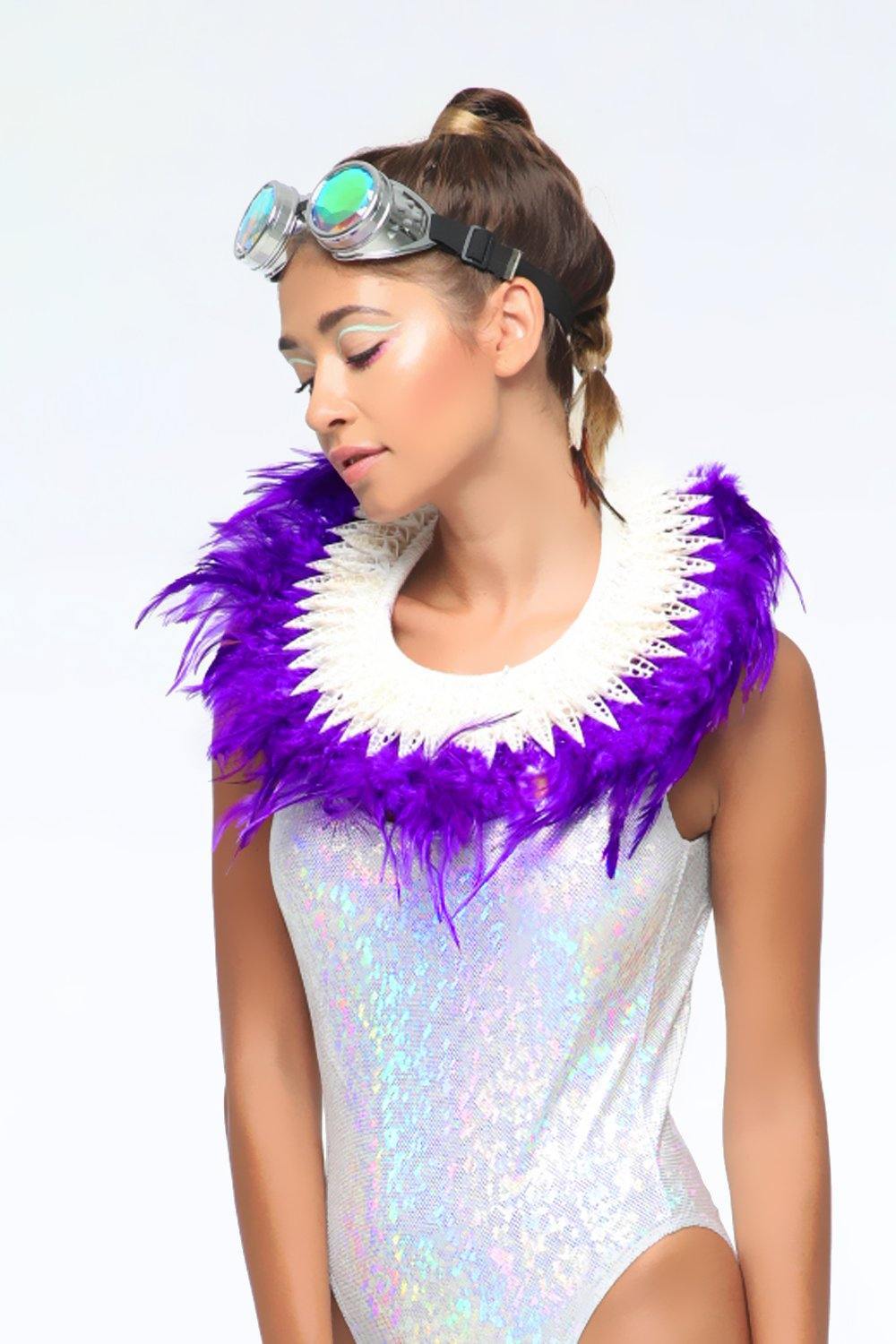 Sea Dragon Studio Purple Feather Collar gender-neutral festival accessory — festival and rave wear, worn at festival.