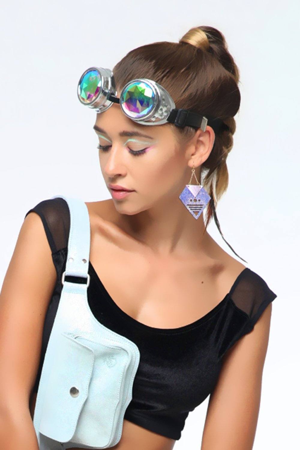 Sea Dragon Studio Kaleidoscope Festival Goggles gender-neutral festival accessory — Burning Man and festival and rave wear, worn at festival.