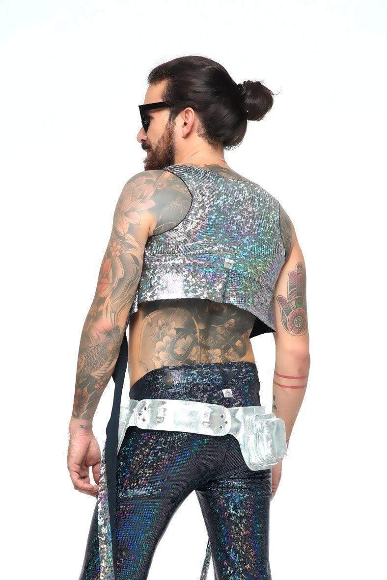 Sea Dragon Studio holographic mens festival tank — festival and rave wear, worn at festival.