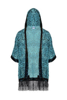 Sea Dragon Studio Big Cat Energy Hooded Kimono – Blueberry Leopard colorway, hooded rave kimono with fringe