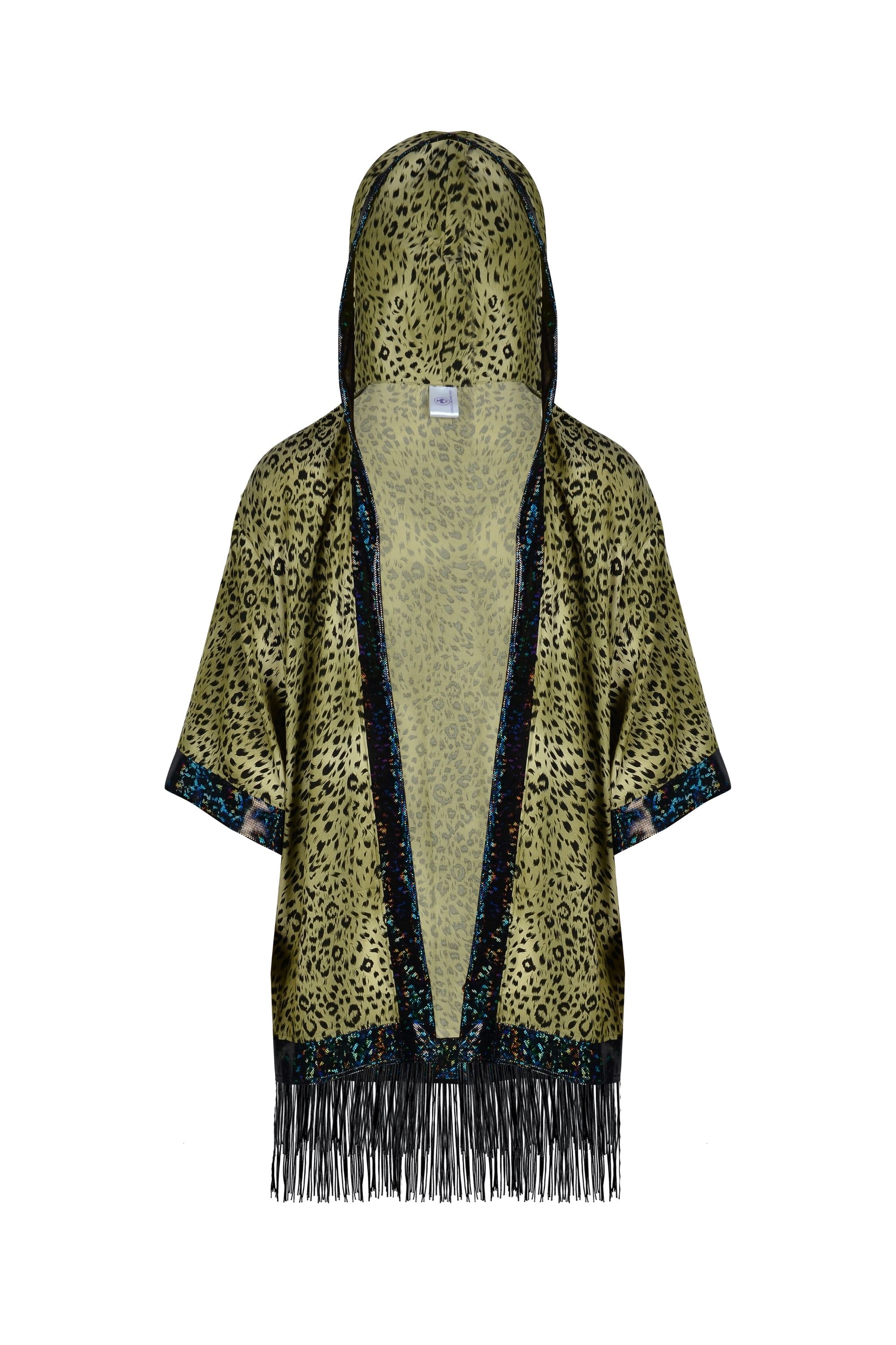 Sea Dragon Studio Big Cat Energy Hooded Kimono – Tamarind Leopard colorway, hooded festival rave kimono