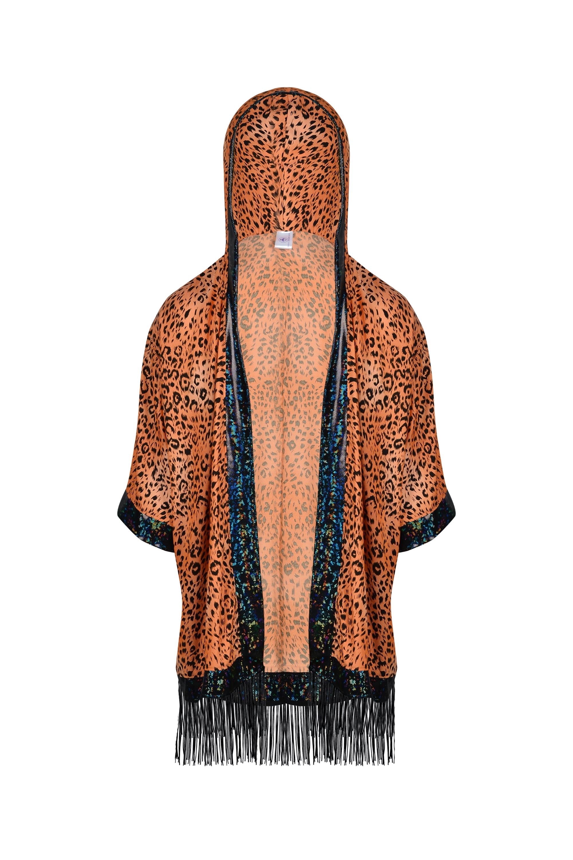 Sea Dragon Studio Big Cat Energy Hooded Kimono – Tangerine Leopard colorway, festival robe