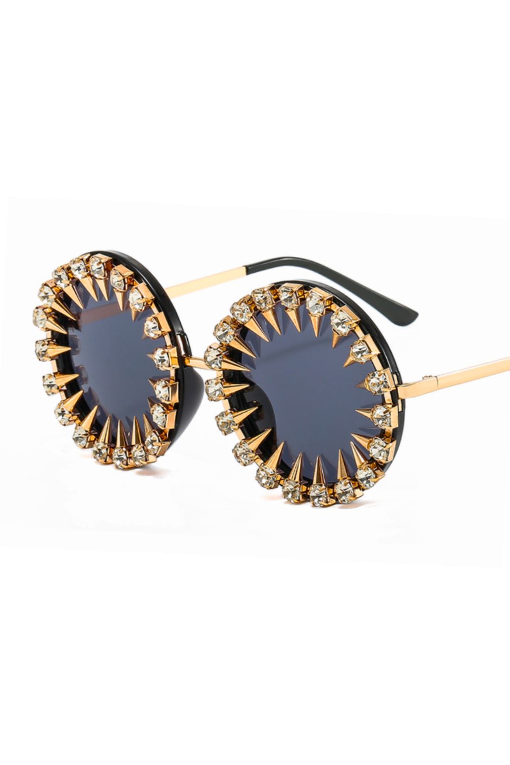 Sea Dragon Studio Claws-Deep Round Rhinestone Sunglasses gender-neutral festival sunglasses — festival and rave wear, worn at festival.