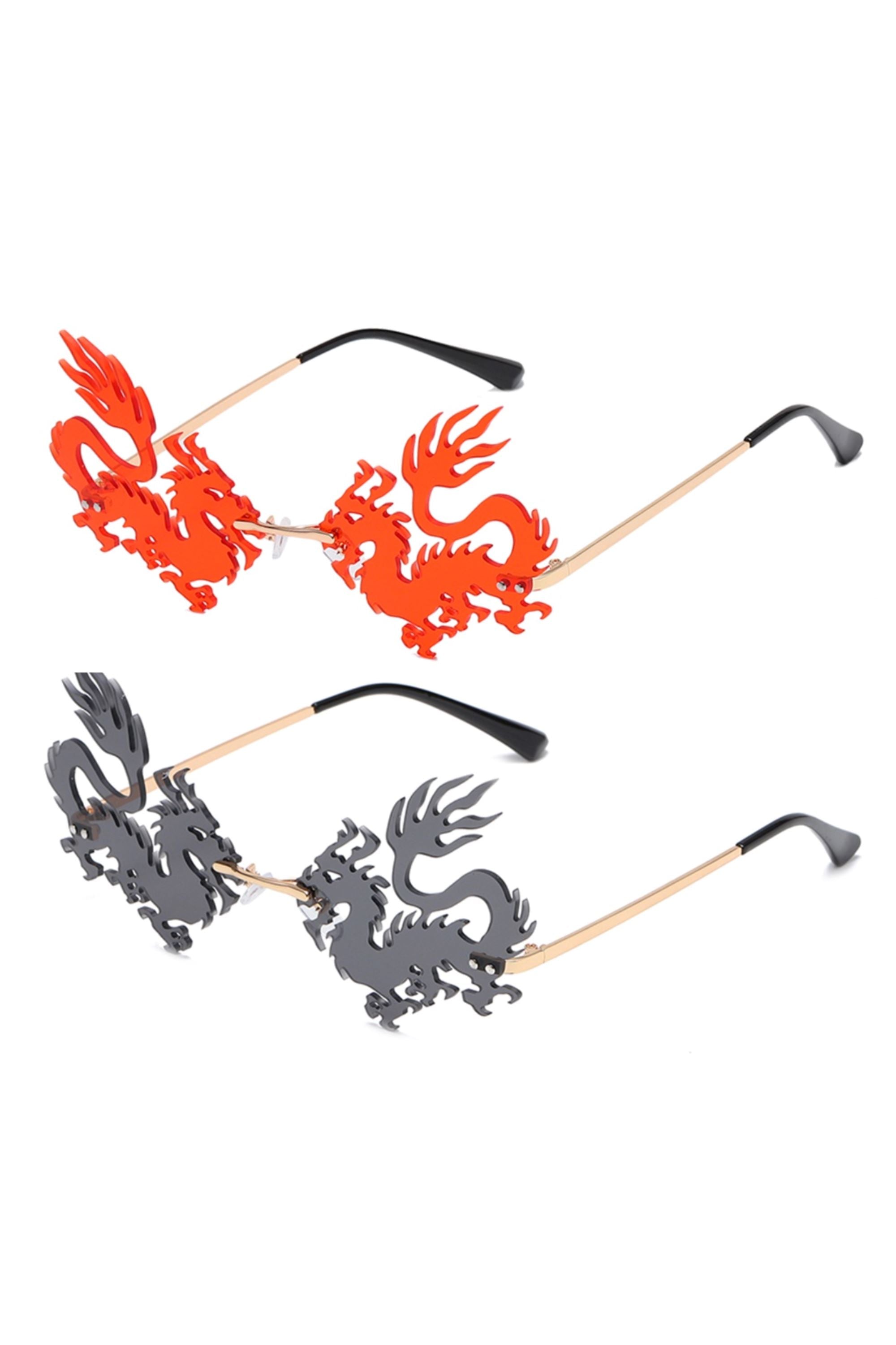 Sea Dragon Studio Enter The Dragon Rimless Shades gender-neutral festival sunglasses — festival and rave wear, worn at festival.