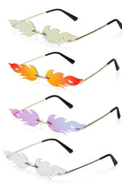 Sea Dragon Studio iridescent gender-neutral festival sunglasses — festival and rave wear, worn at festival.