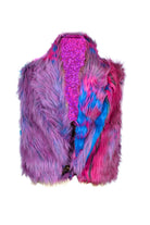 Sea Dragon Studio Candy Flip fur vest layering shot - multicolor faux fur festival vest for Burning Man.