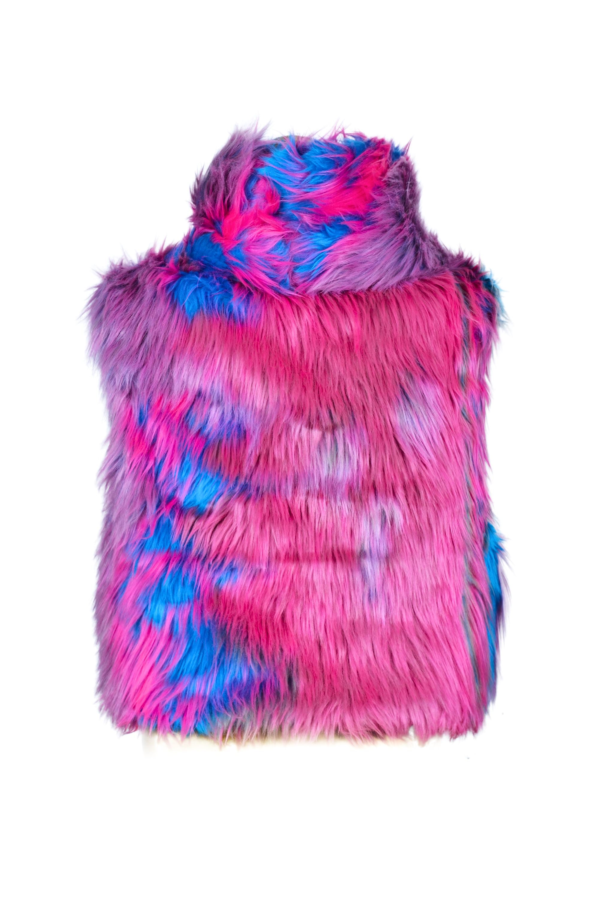 Sea Dragon Studio mens fur vest worn at Burning Man - reversible festival fur vest by Sea Dragon Studio.