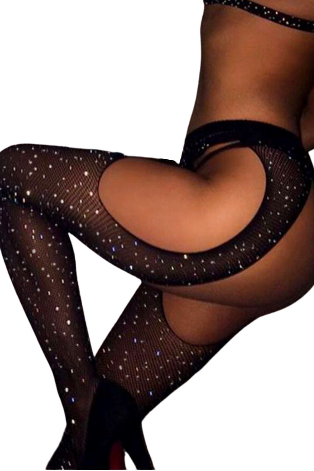 Sea Dragon Studio Crystal Cut-Out Fishnet Stockings gender-neutral festival accessory — festival and rave wear, worn at festival.