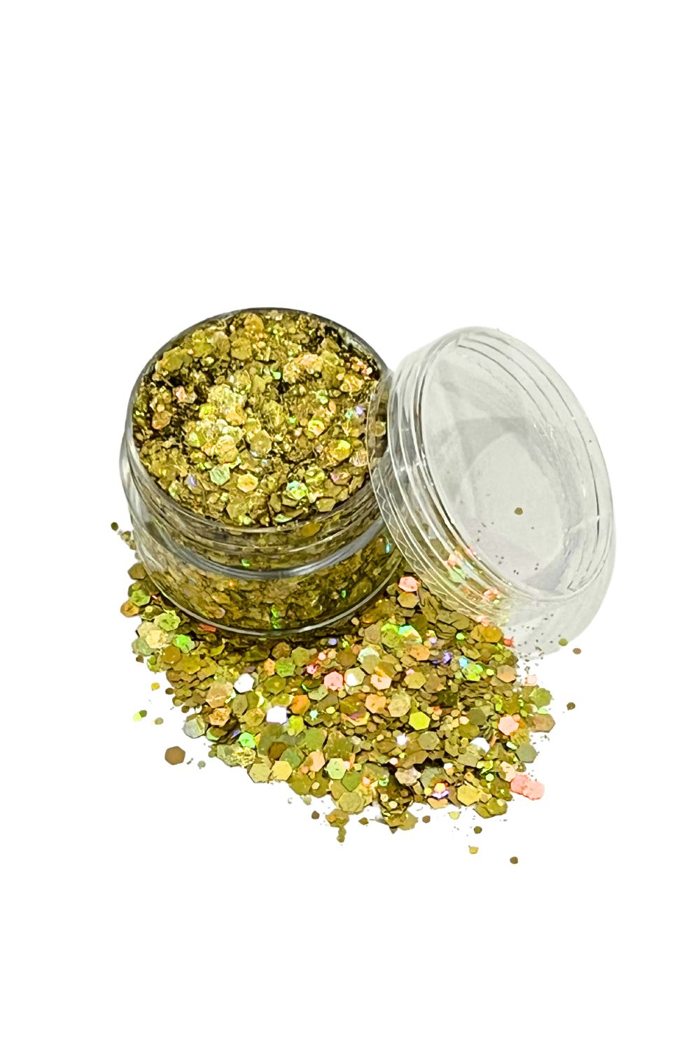 Sea Dragon Studio holographic gender-neutral body glitter gel — festival and rave and pride wear, worn at festival.