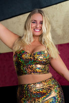 Sea Dragon Studio Harlot Bustier Top womens crop top — rave wear, worn at festival.