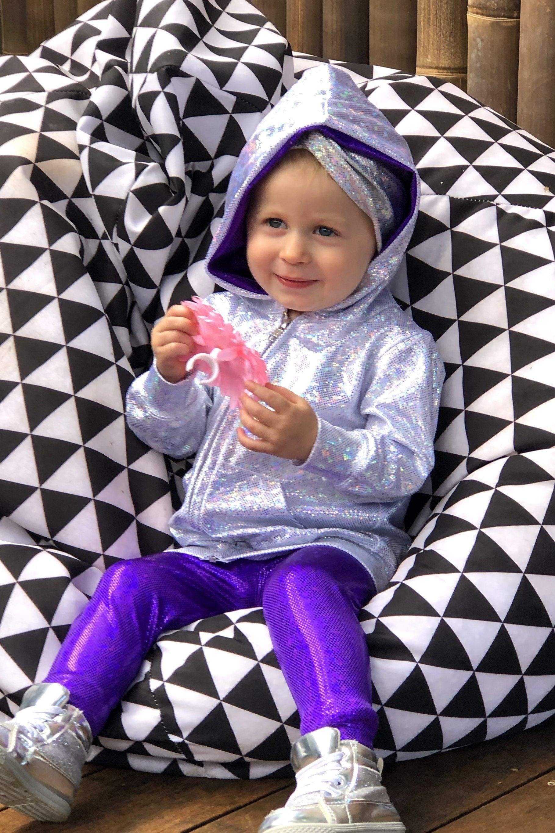 Sea Dragon Studio holographic gender-neutral kids festival wear — festival and rave wear, worn at festival.