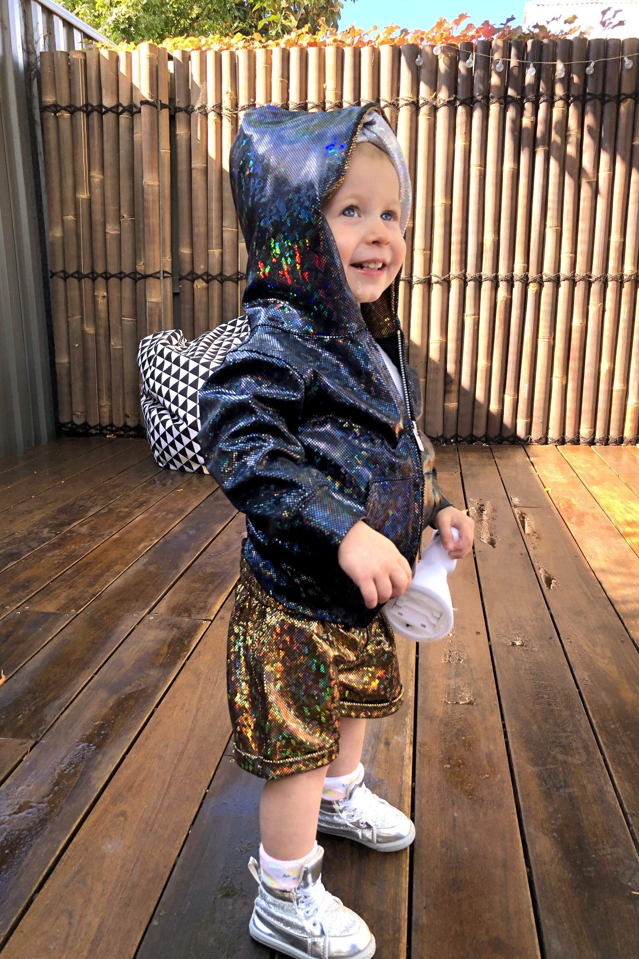 Kids Holographic Shorts - Kid's Bottoms From Sea Dragon Studio Festival & Rave Outfits Collection