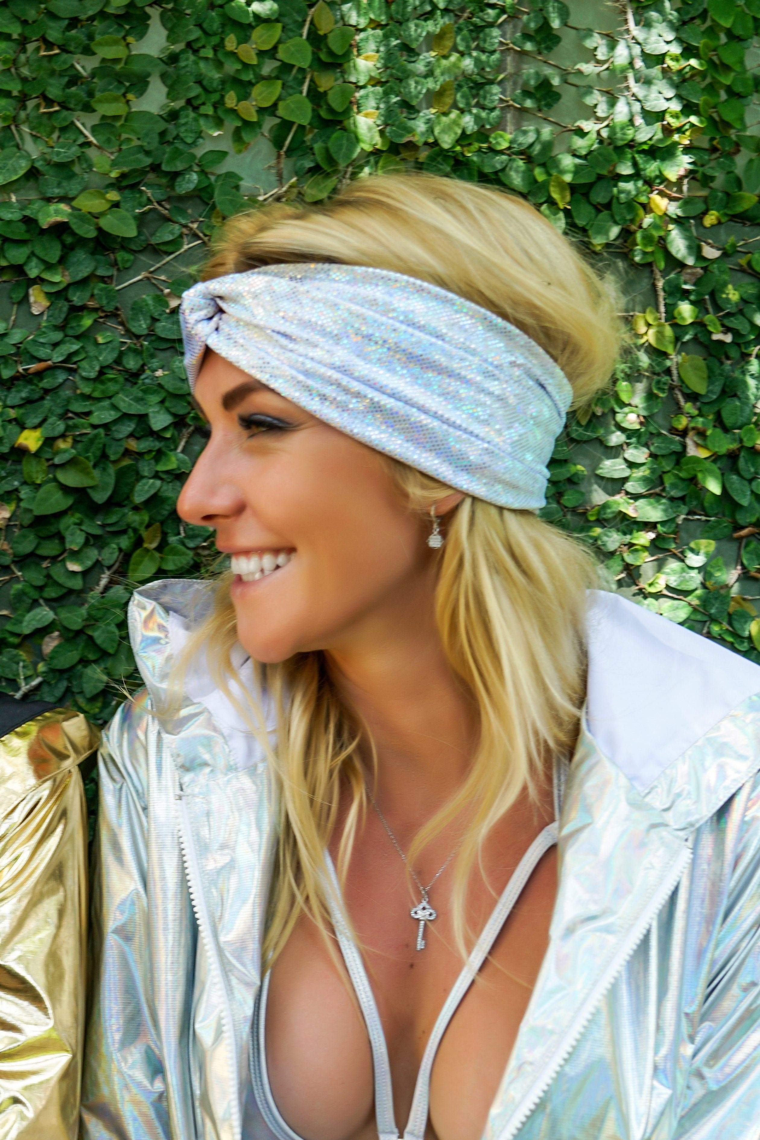 Sea Dragon Studio holographic gender-neutral festival headwear — Burning Man and festival and rave wear, worn at festival.