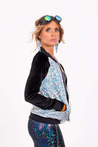 Holo Silver Sequin Bomber Jacket Womens Tops SEA DRAGON STUDIO 