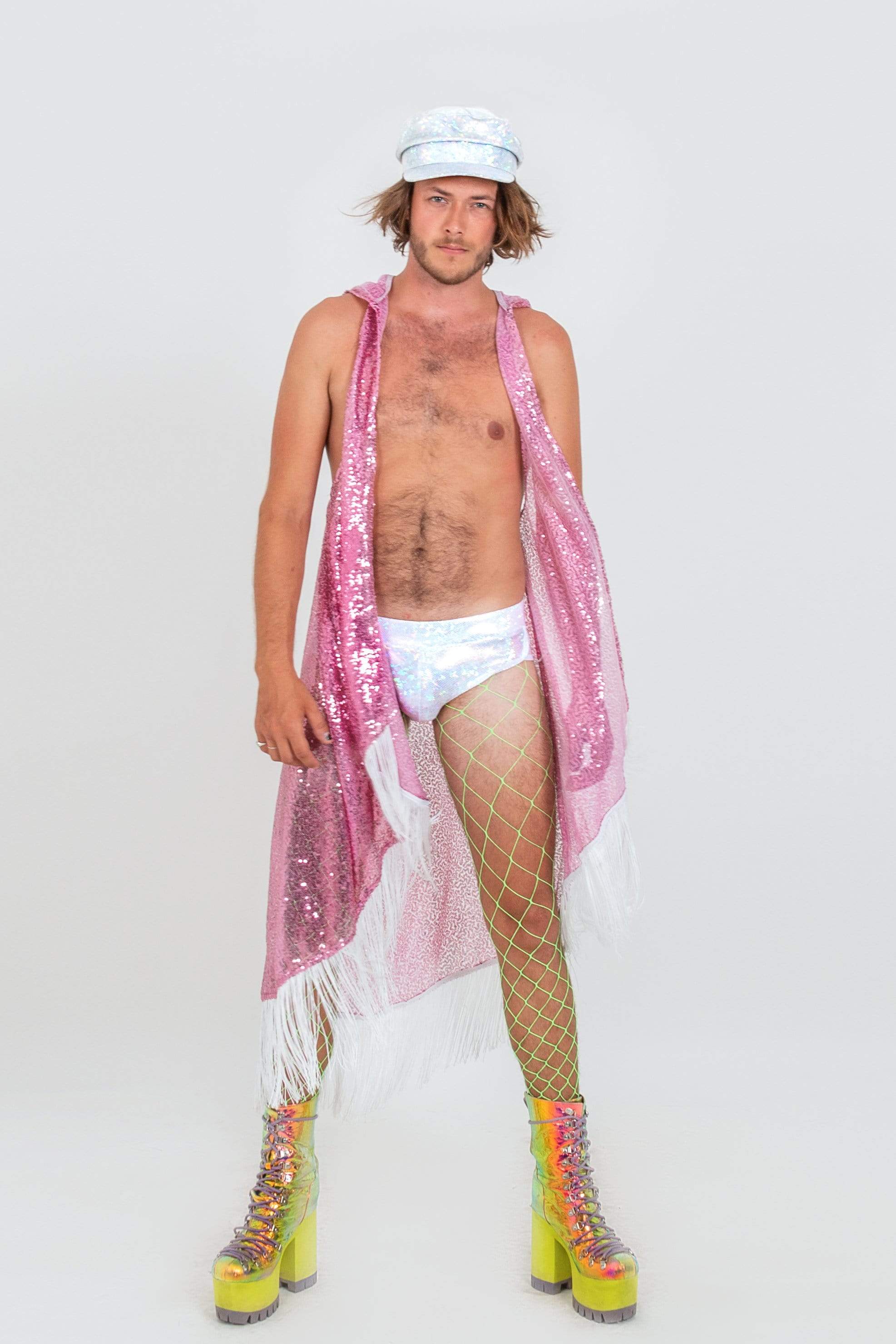 Sea Dragon Studio sequin gender-neutral festival vest — festival and rave and pride wear, worn at festival.