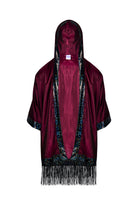 Sea Dragon Studio Hooded Iridescent Kimono – Iridescent Wine colorway, hooded rave kimono with fringe