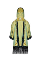 Sea Dragon Studio Hooded Iridescent Kimono – Iridescent Green colorway, hooded rave kimono with fringe