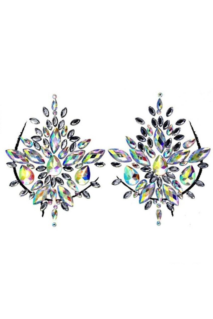Sea Dragon Studio Lotus Breast Jewel Gems womens festival glitter — festival and rave wear, worn at festival.